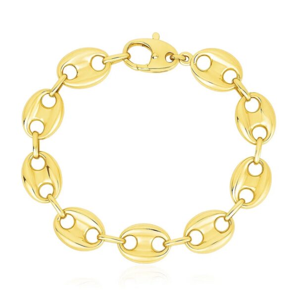 14k Yellow Gold High Polish Lite Puffed Mariner Link Bracelet  (15.00 mm) - Image 2