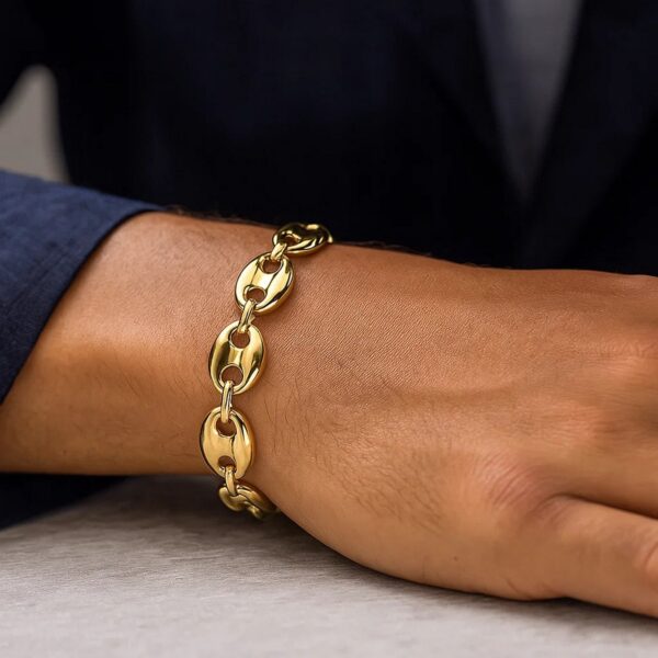 14k Yellow Gold High Polish Lite Puffed Mariner Link Bracelet  (15.00 mm) - Image 4