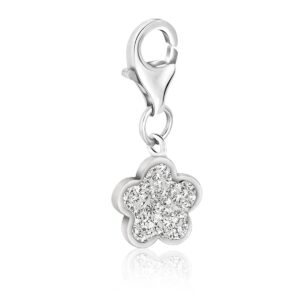 Sterling Silver Star Shape Charm with White Tone Crystal Accents