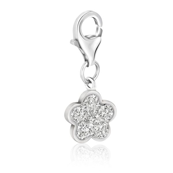 Sterling Silver Star Shape Charm with White Tone Crystal Accents