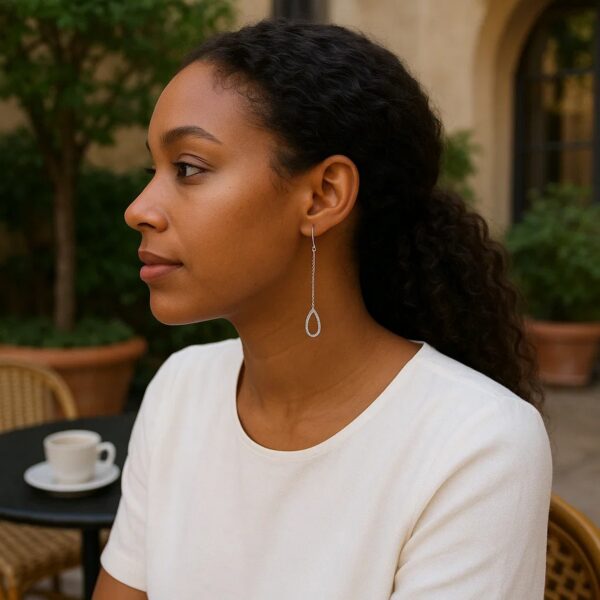 Textured Pear Shaped Long Drop Earrings in 14k White Gold - Image 3