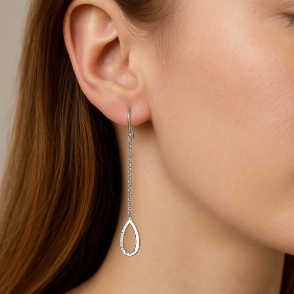 Textured Pear Shaped Long Drop Earrings in 14k White Gold - Image 4