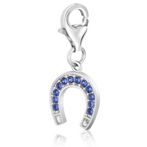 Sterling Silver Horseshoe Charm with Blue Tone Crystal Embellishments