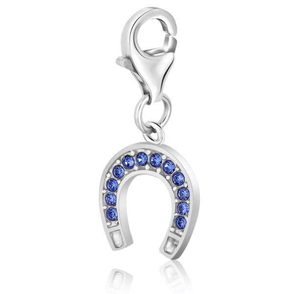 Sterling Silver Horseshoe Charm with Blue Tone Crystal Embellishments