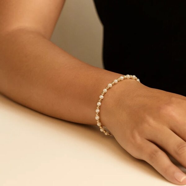 Pearl and Gold Alternating Bead Bracelet in 14K Yellow Gold - Image 6