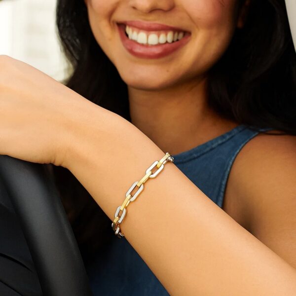 14k Yellow Gold MOP Paperclip Gem Link Bracelet (7.00 mm) - Image 4
