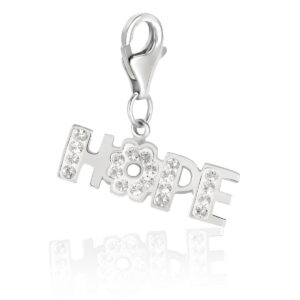 Sterling Silver HOPE Charm Embellished with White Tone Crystal Accents