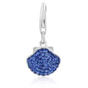Sterling Silver Blue Tone Crystal Encrusted Sea Shell Charm