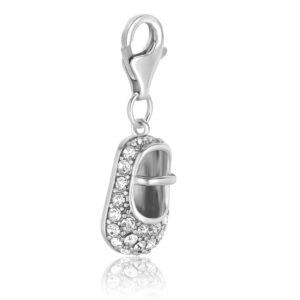 Sterling Silver Baby Shoe Charm with White Tone Crystal Accents