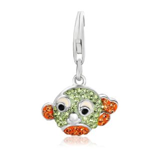 Sterling Silver Goldfish Charm with Multi Color Crystal Stones