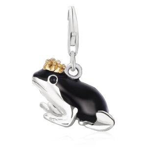 Sterling Silver Frog Prince Charm with Black Enamel Finishing