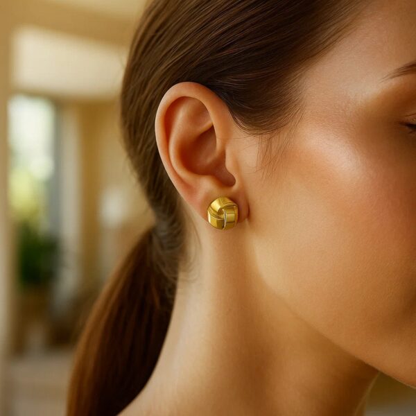 14k Yellow Gold Fancy Knot Stud Earrings - Image 2