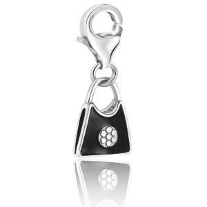 Sterling Silver Handbag Charm with Black Enamel Finishing