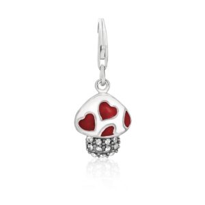 Sterling Silver Mushroom Enameled and Crystal Accented Charm