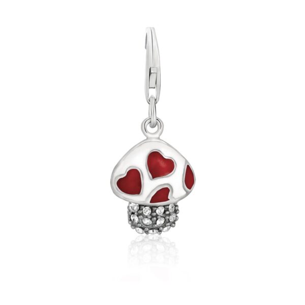 Sterling Silver Mushroom Enameled and Crystal Accented Charm