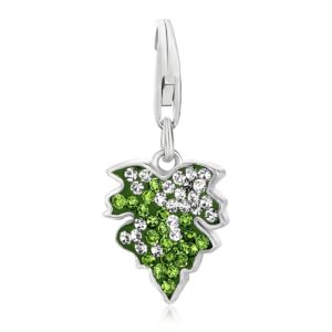 Sterling Silver Leaf Charm with Multi Tone Crystal Embellishments
