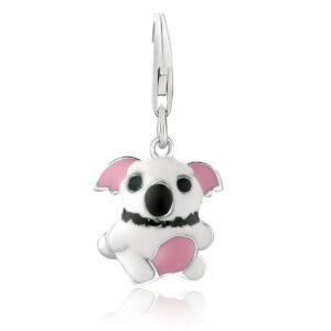 Sterling Silver Koala Bear Charm with Black and Pink Enamel Detailing