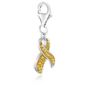 Sterling Silver Troop Ribbon Yellow Tone Crystal Encrusted Charm