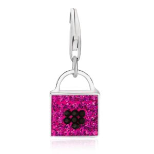 Sterling Silver Handbag Charm with Magenta and Black Tone Crystal Accents