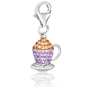 Sterling Silver Multi Color Crystal Embellished Tea Cup Charm