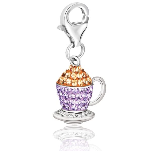 Sterling Silver Multi Color Crystal Embellished Tea Cup Charm
