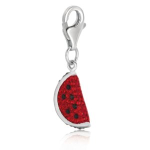 Sterling Silver Watermelon Charm with Crystal Accents
