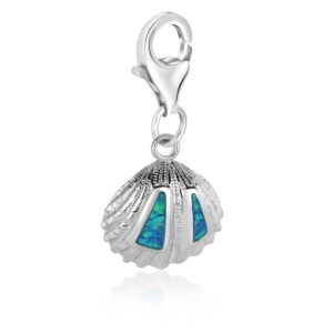 Sterling Silver Opal Embellished Shell Charm