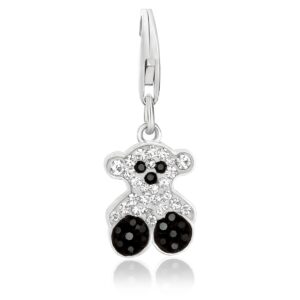 Sterling Silver Bear Charm with White and Black Tone Crystal Accents