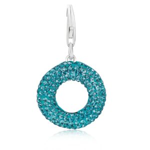 Sterling Silver Ring Charm with Light Blue Crystal Embellishments