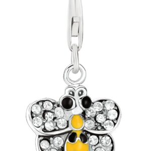 Sterling Silver White Tone Crystal Embellished Butterfly Charm