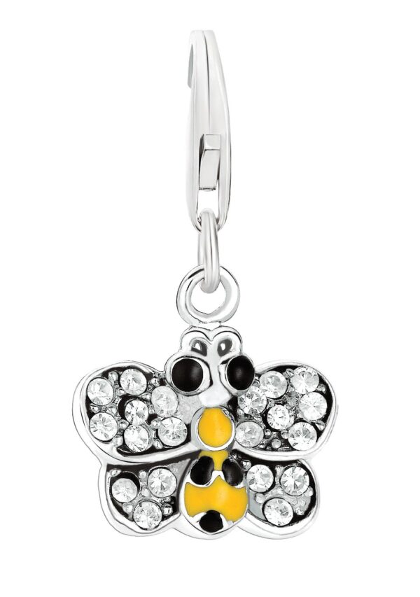 Sterling Silver White Tone Crystal Embellished Butterfly Charm