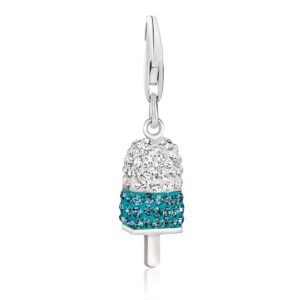 Sterling Silver Ice-Pop Style Charm with Blue and White Crystal Accents