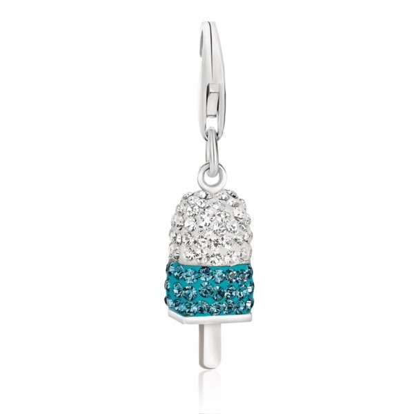 Sterling Silver Ice-Pop Style Charm with Blue and White Crystal Accents
