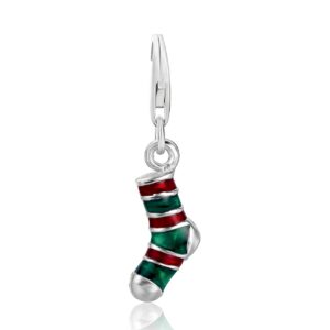 Sterling Silver Stocking Charm in Red and Green Enamel Coating