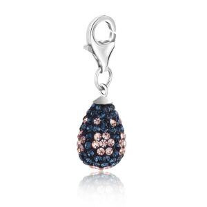 Sterling Silver Teardrop Shape Charm with Multi Color Crystal Accents