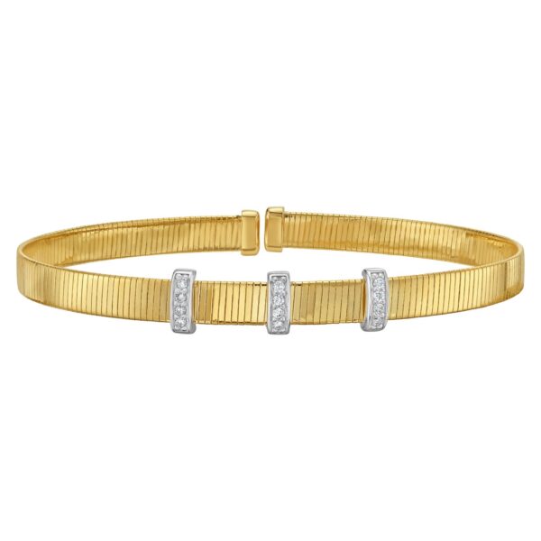 14K Yellow Gold Diamond Station Omega Cuff Bangle - Image 2