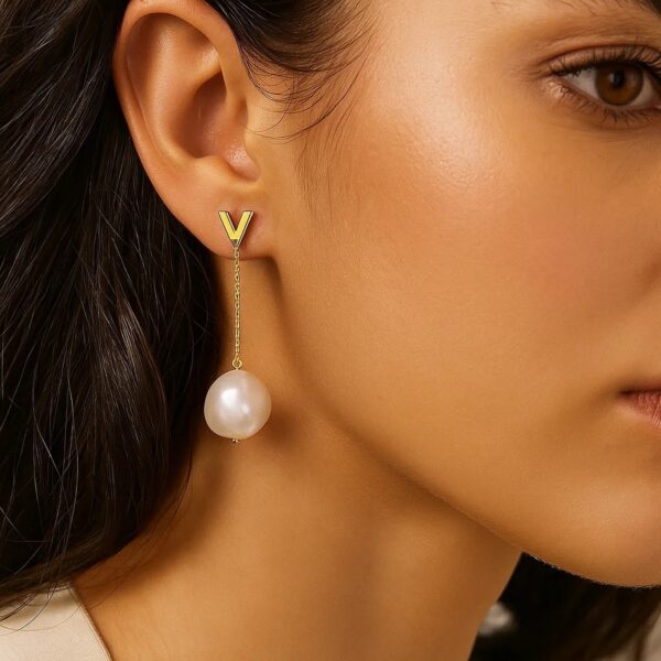 14k Yellow Gold Tesoro Pearl Drop Earrings - Image 2