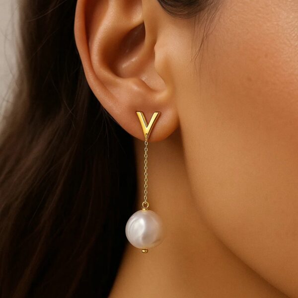 14k Yellow Gold Tesoro Pearl Drop Earrings - Image 3