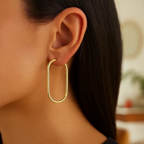 14k Yellow Gold Endless Large Paperclip Hoop Earrings - Image 3