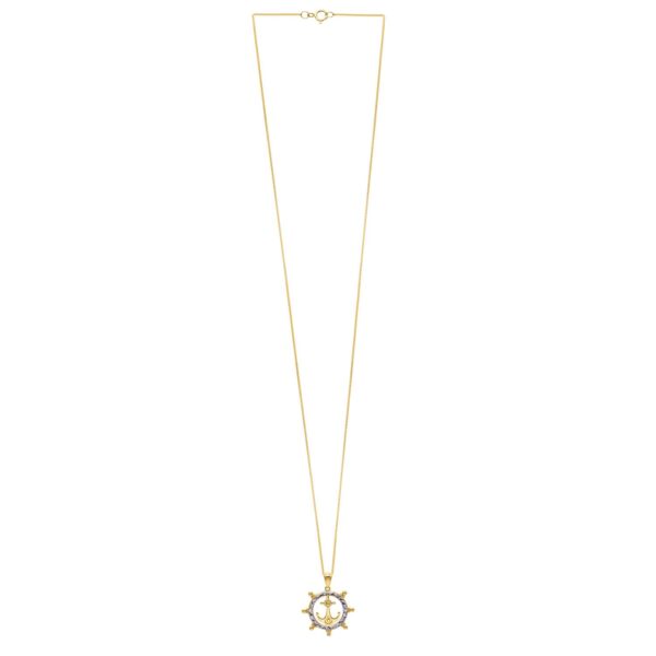 Ships Wheel Anchor Necklace in 10K Yellow Gold - Image 2