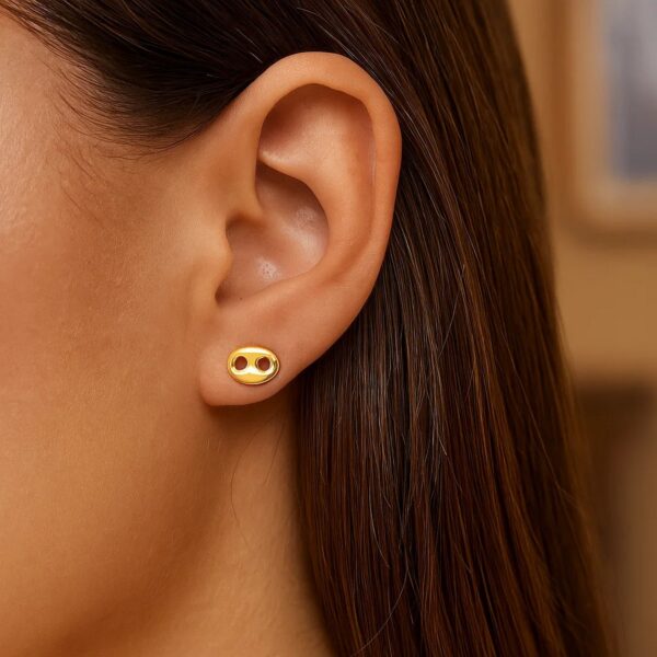 14K Yellow Gold Mariner Link Button Earrings - Image 2