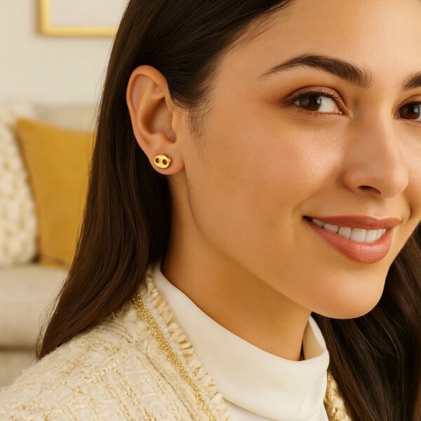 14K Yellow Gold Mariner Link Button Earrings - Image 3