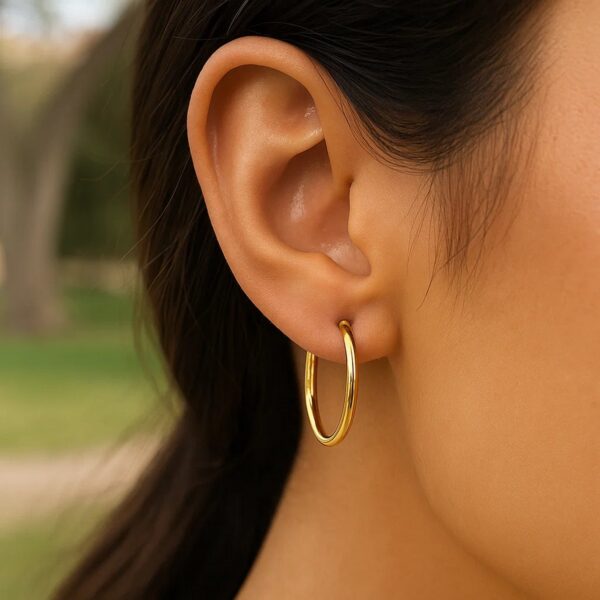 14k Yellow Gold Endless Round Hoop Earrings(2x21mm) - Image 5
