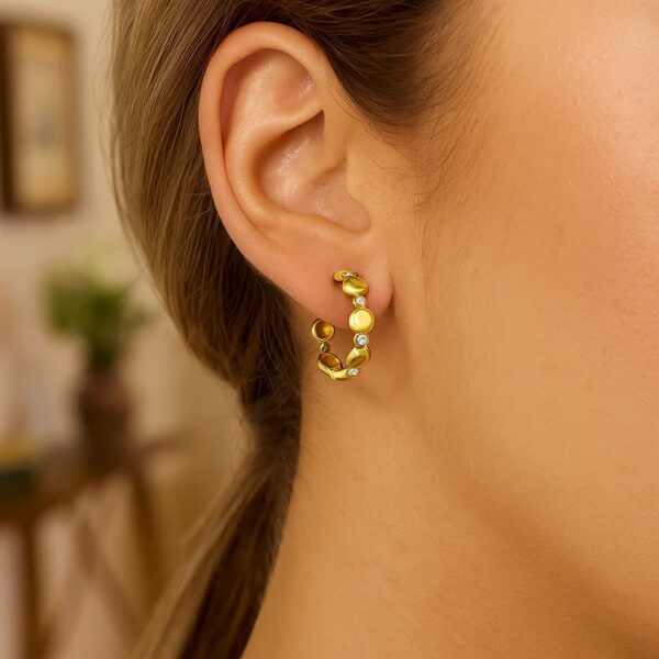 Yellow Gold Diamond Bauble Hoop Earrings (0.08cttw) - Image 2