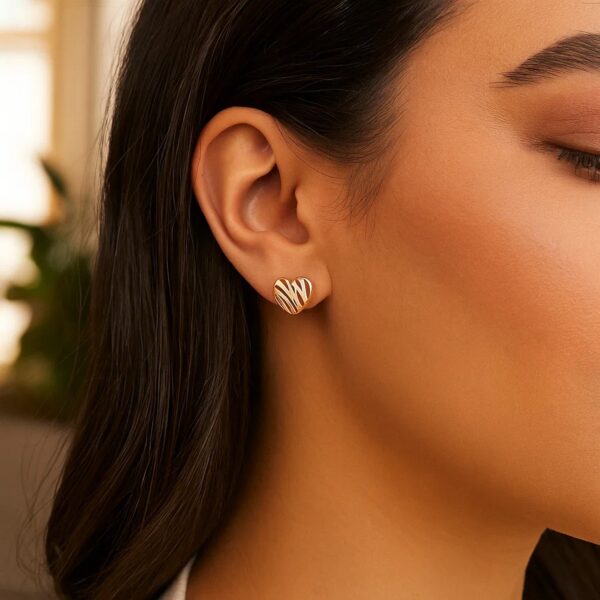 14K Rose Gold High Polish Scribble Heart Stud Earrings - Image 2