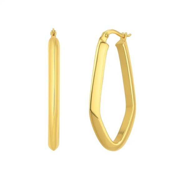 Geometric Oval Hoop Earrings in 10K Yellow Gold - Image 2