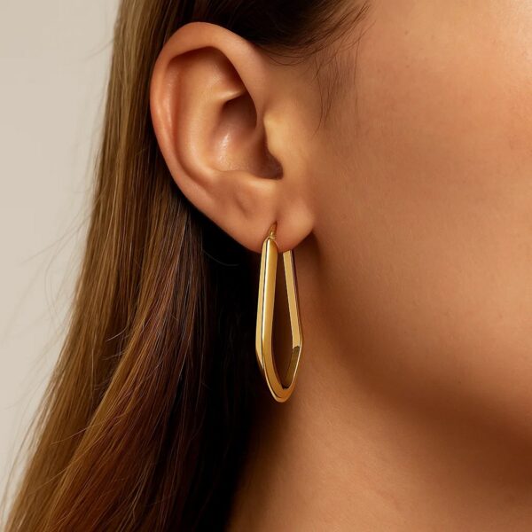Geometric Oval Hoop Earrings in 10K Yellow Gold - Image 3