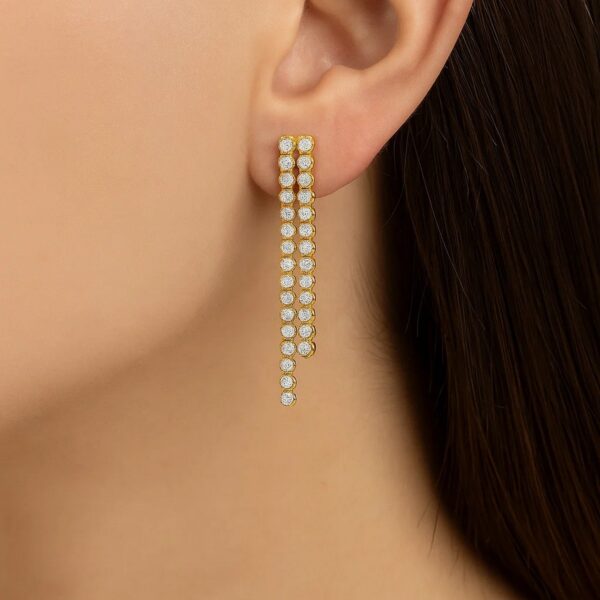 14K Two Tone Gold Diamon Oro Cascade Drop Earrings - Image 3
