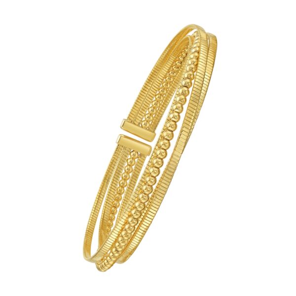 14K Yellow Gold Polished Omega And Beaded Layered Cuff (7.80 mm) - Image 2