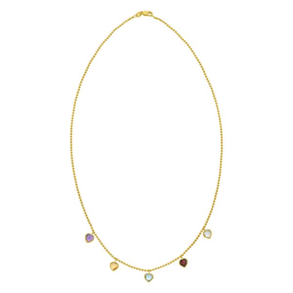 14K Yellow Gold Multi Gemstone Heart Necklace (1.50 mm) - Image 2